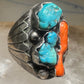 Navajo ring Turquoise Coral band Size 9 sterling silver women men&nbsp;