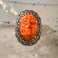 Carved Floral stone ring marcasites Art Deco size 5 sterling silver women