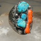 Navajo ring Turquoise Coral band Size 9 sterling silver women men&nbsp;