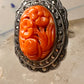 Carved Floral stone ring marcasites Art Deco size 5 sterling silver women