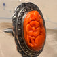 Carved Floral stone ring marcasites Art Deco size 5 sterling silver women