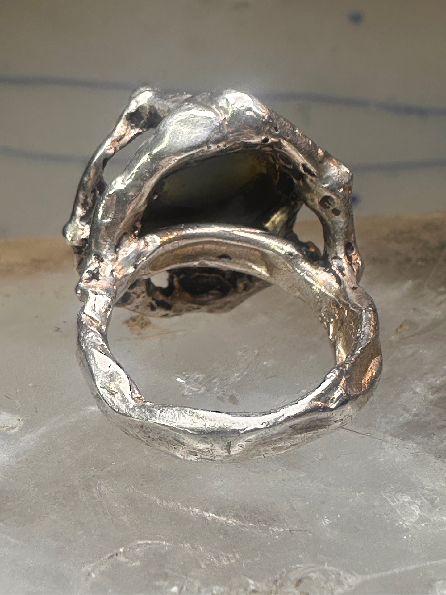 Figurative ring Abstract band Green Stone Size 5.75 sterling silver women