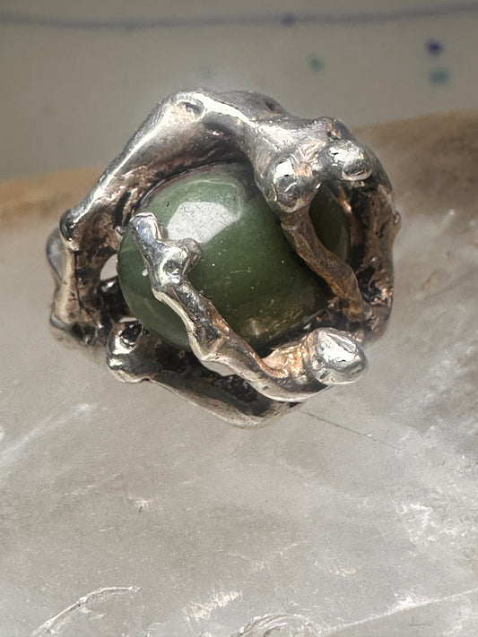 Figurative ring Abstract band Green Stone Size 5.75 sterling silver women