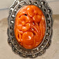 Carved Floral stone ring marcasites Art Deco size 5 sterling silver women