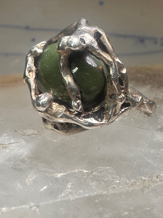 Figurative ring Abstract band Green Stone Size 5.75 sterling silver women