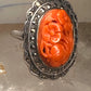 Carved Floral stone ring marcasites Art Deco size 5 sterling silver women