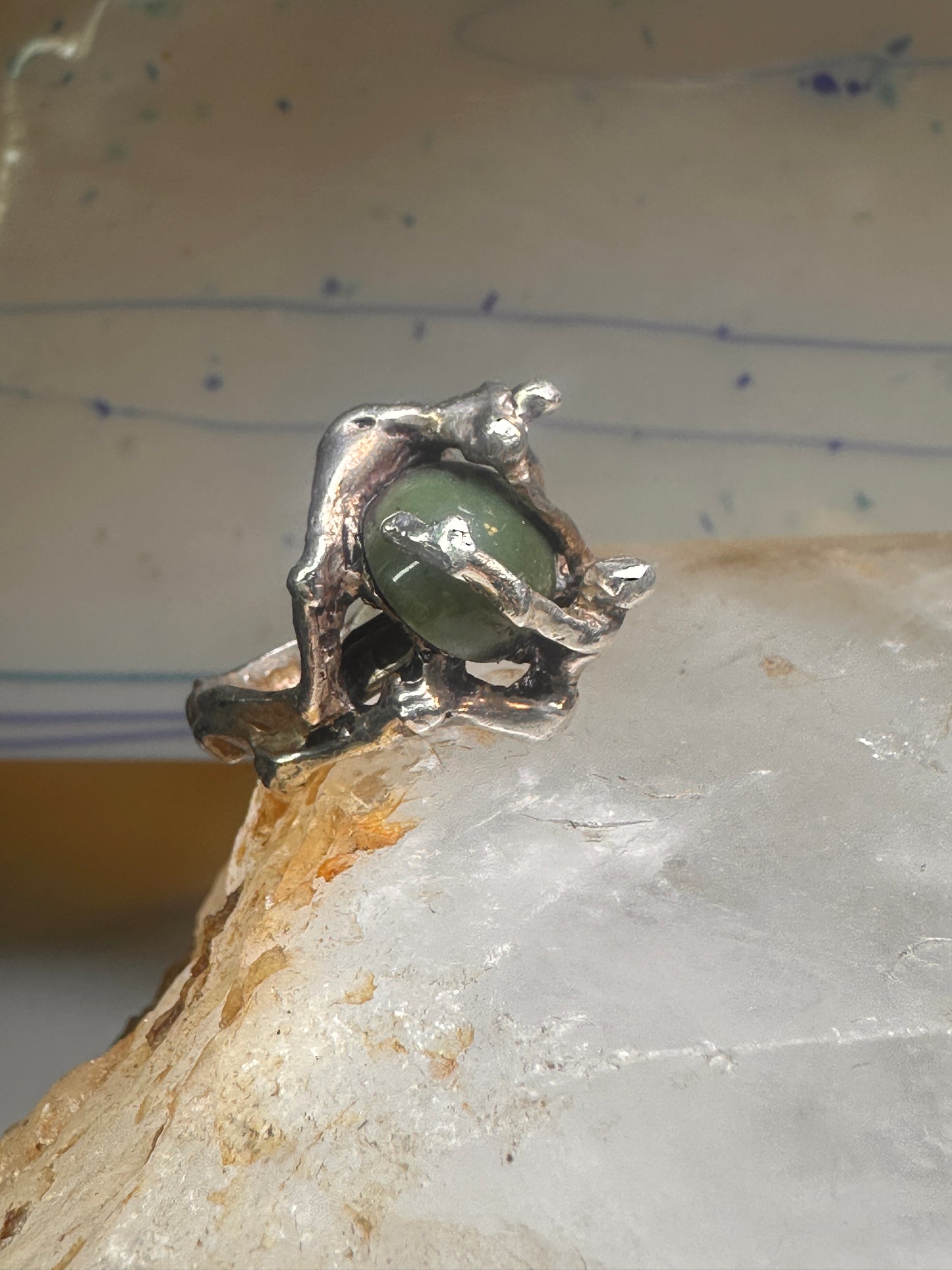Figurative ring Abstract band Green Stone Size 5.75 sterling silver women