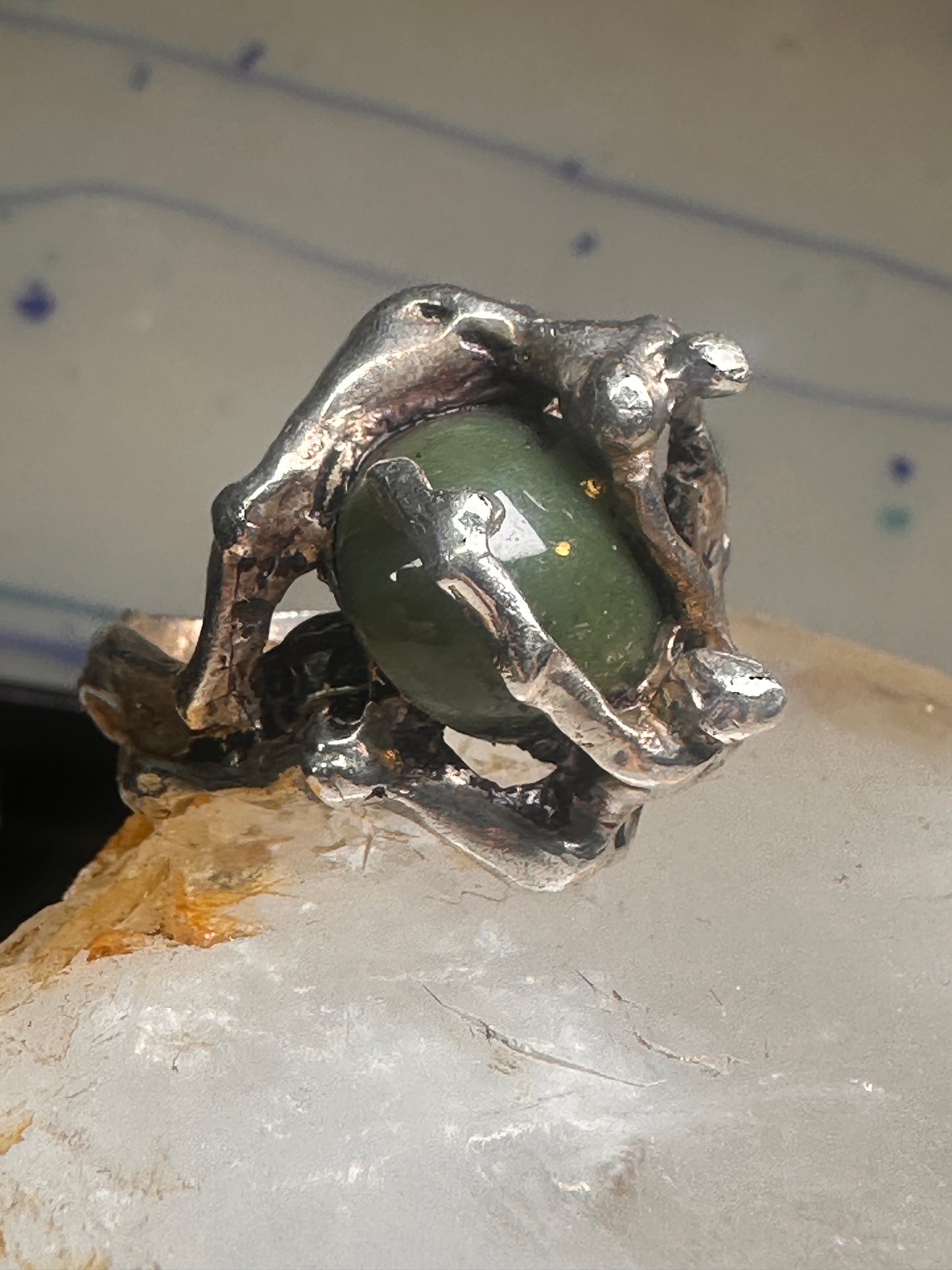 Figurative ring Abstract band Green Stone Size 5.75 sterling silver women