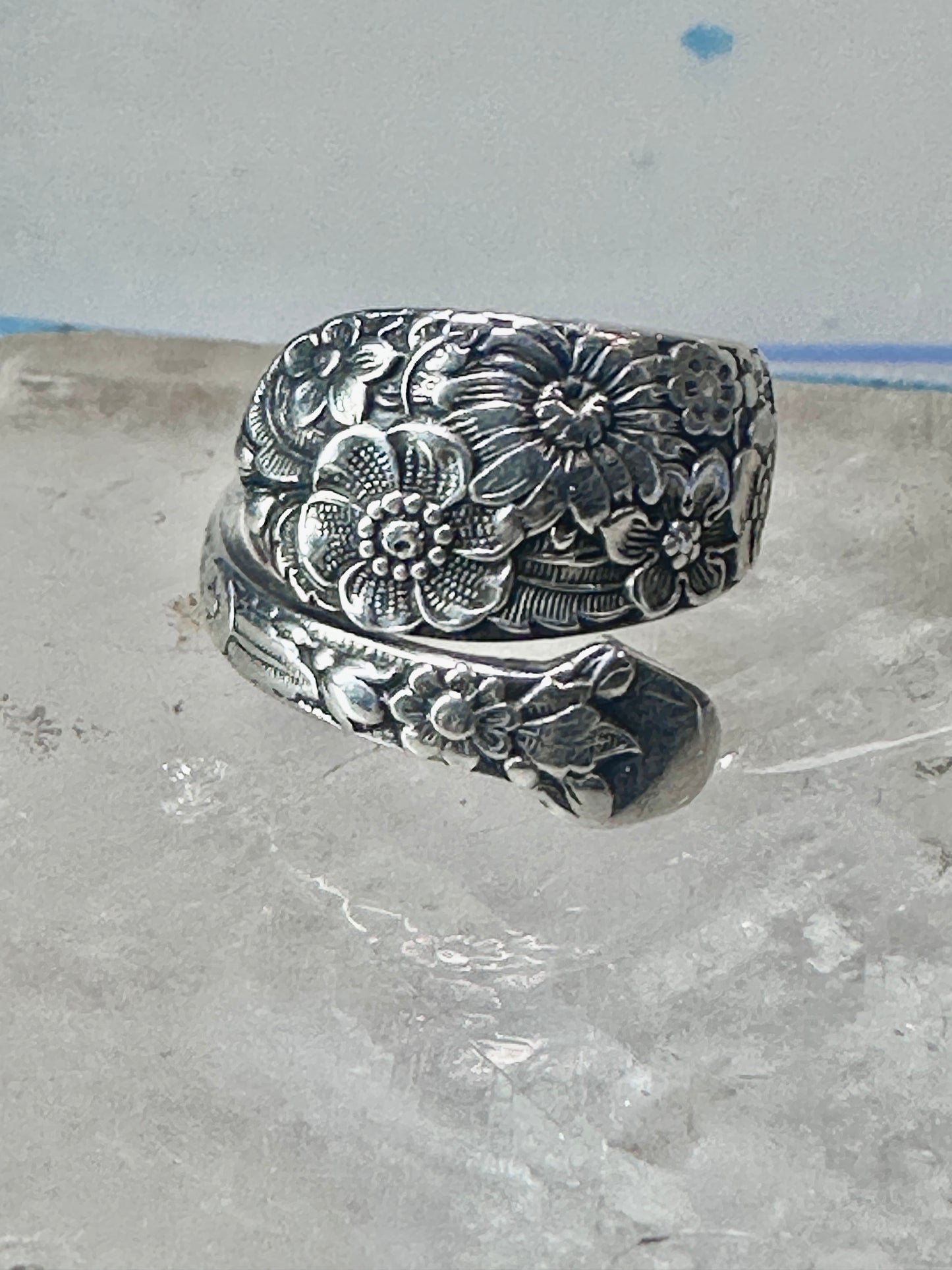 Floral Spoon ring flowers band size 5.50 sterling silver women girls&nbsp;