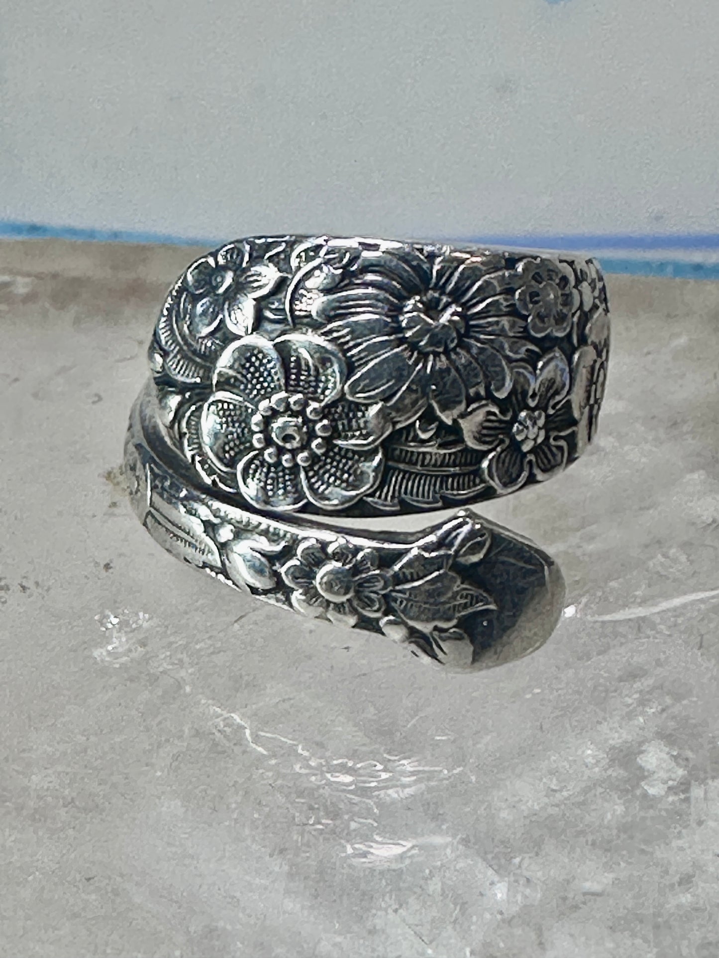 Floral Spoon ring flowers band size 5.50 sterling silver women girls&nbsp;