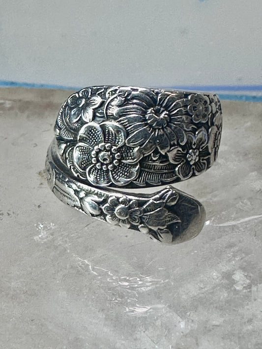 Floral Spoon ring flowers band size 5.50 sterling silver women girls&nbsp;
