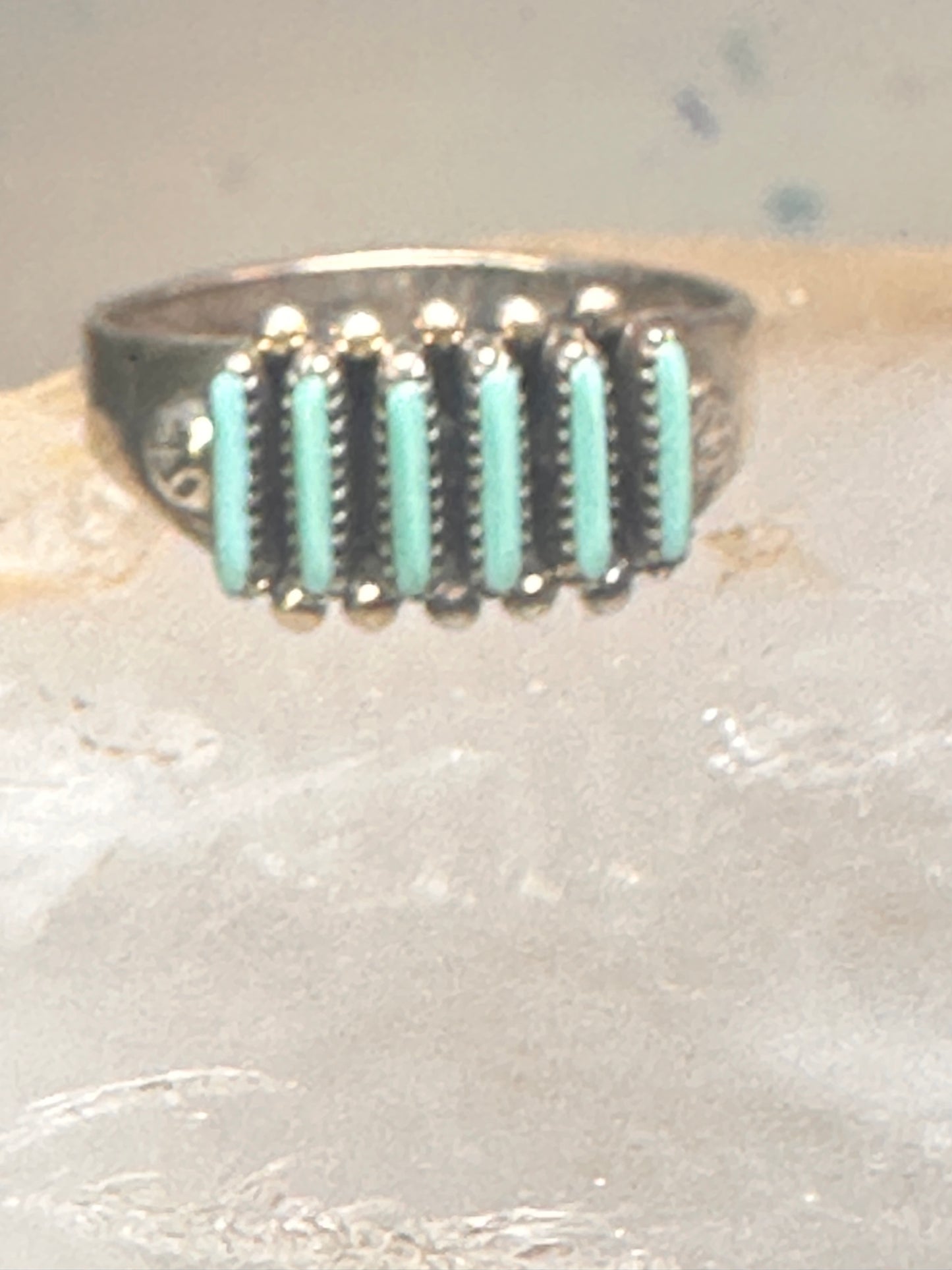 Zuni ring turquoise needlepoint petite point Size 7.25 sterling silver women