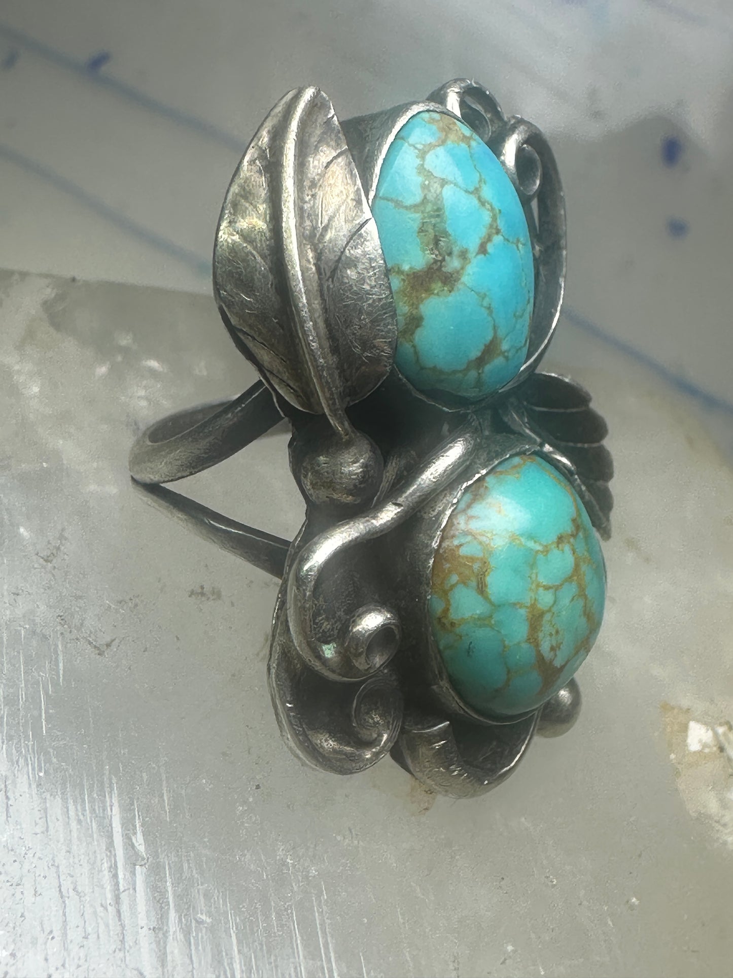 Navajo ring long turquoise size 5 sterling silver women girls