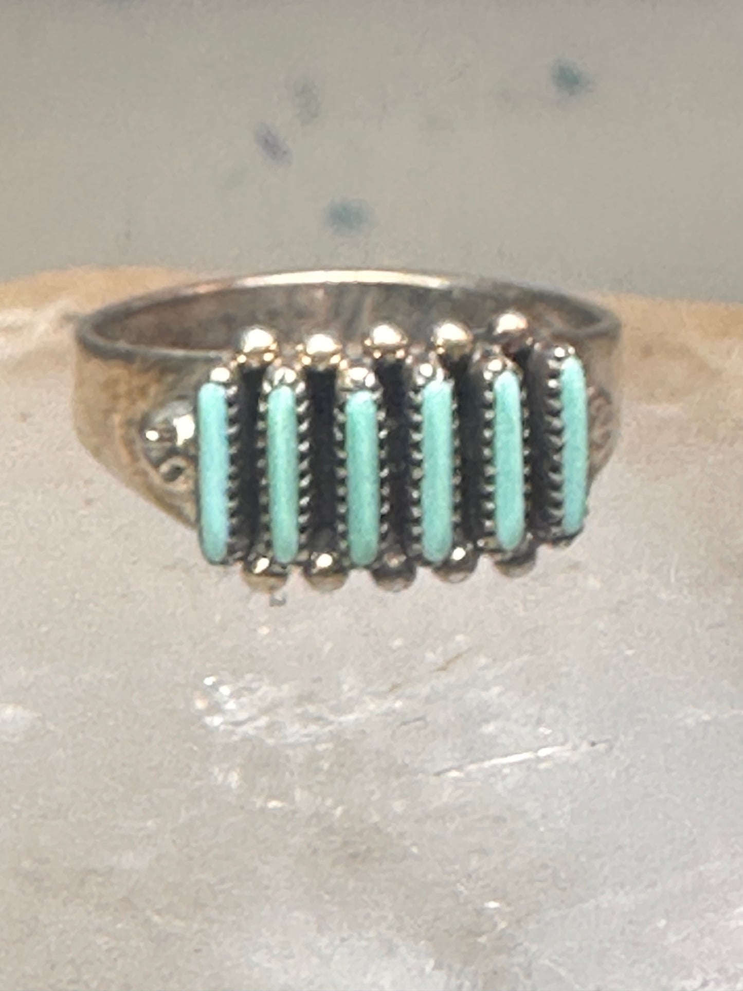 Zuni ring turquoise needlepoint petite point Size 7.25 sterling silver women