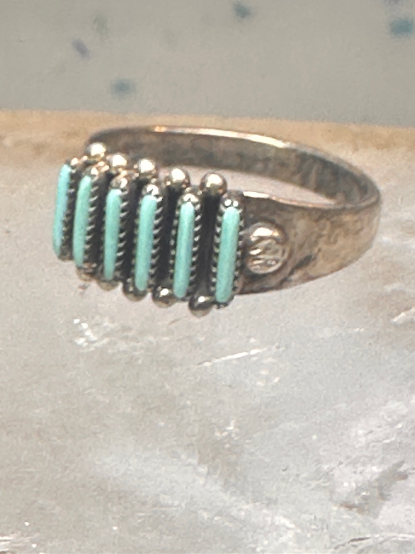 Zuni ring turquoise needlepoint petite point Size 7.25 sterling silver women