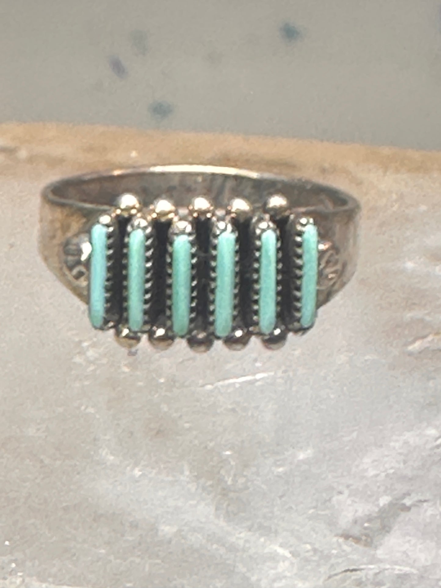 Zuni ring turquoise needlepoint petite point Size 7.25 sterling silver women