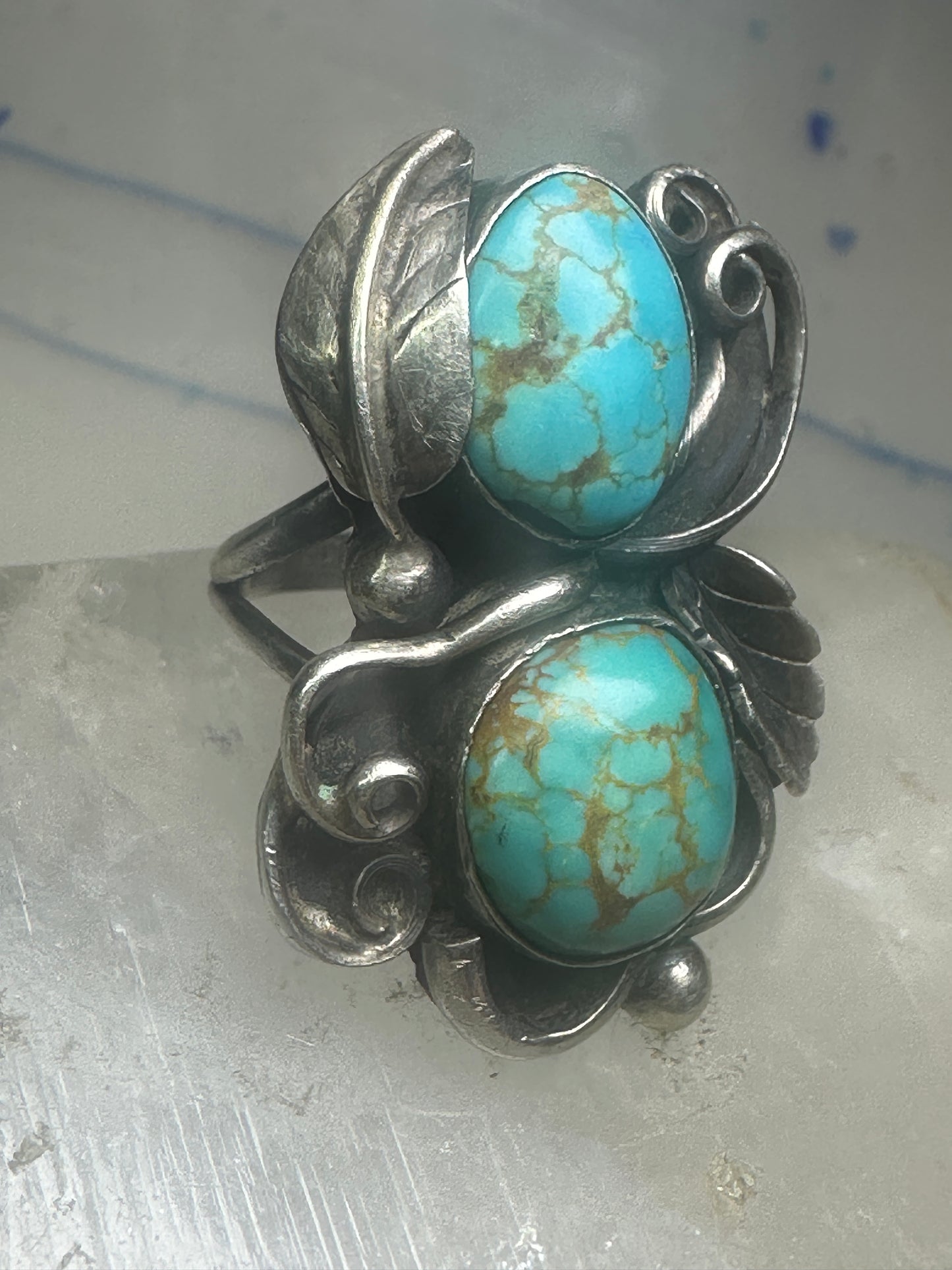 Navajo ring long turquoise size 5 sterling silver women girls
