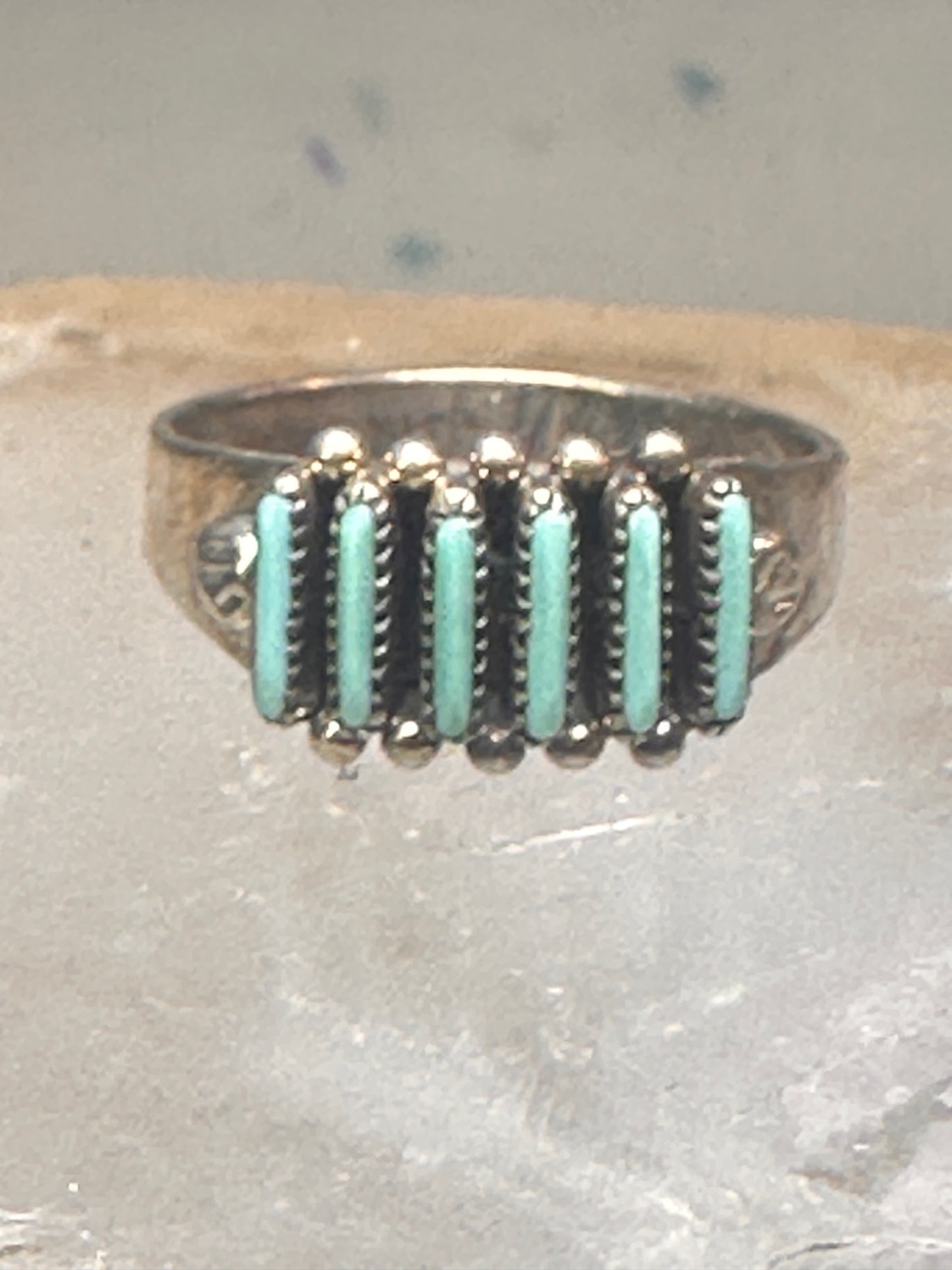 Zuni ring turquoise needlepoint petite point Size 7.25 sterling silver women