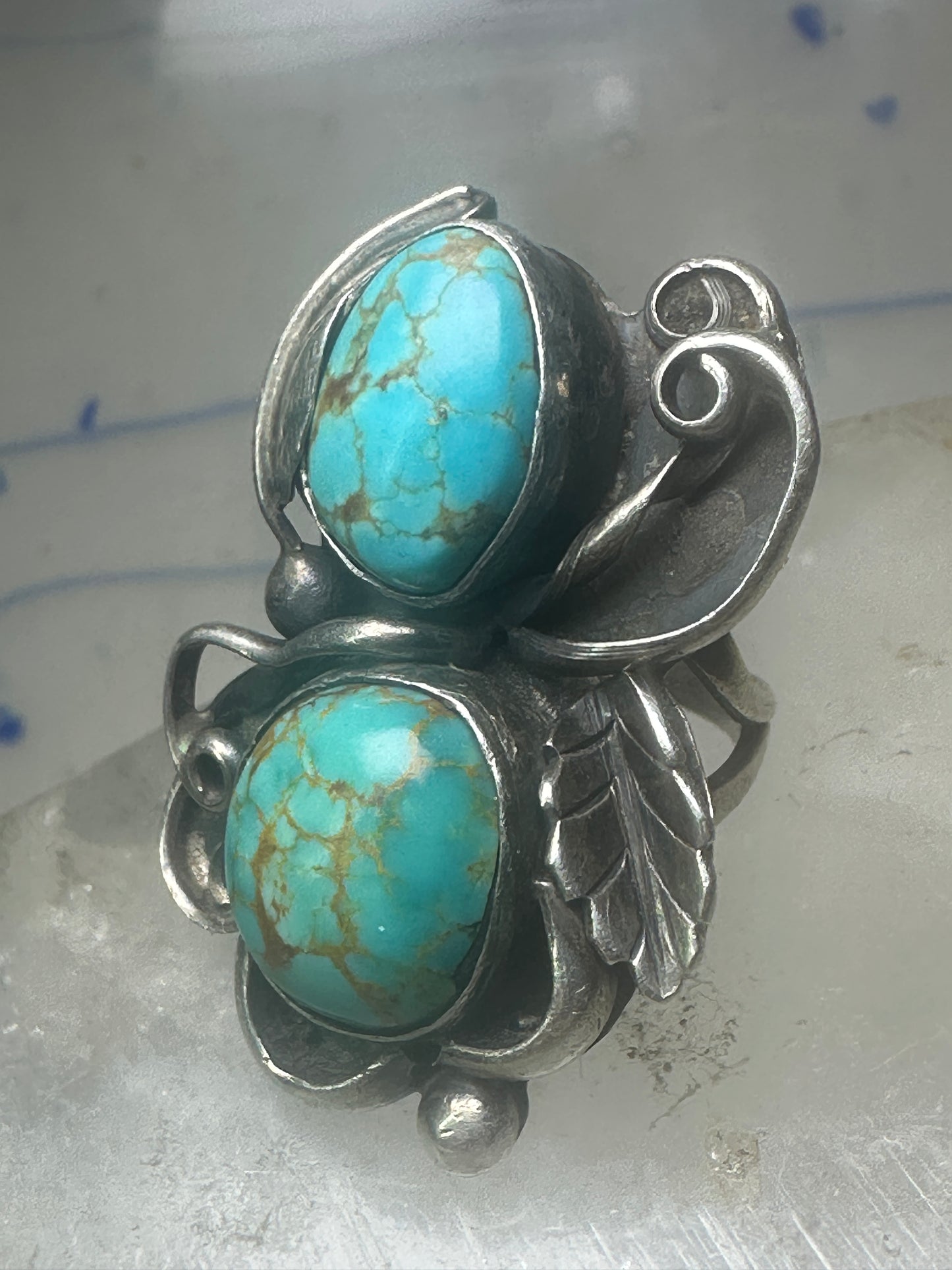 Navajo ring long turquoise size 5 sterling silver women girls