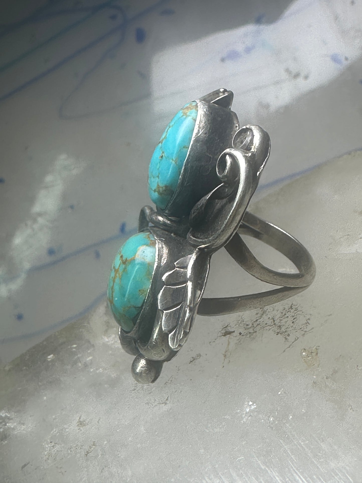 Navajo ring long turquoise size 5 sterling silver women girls
