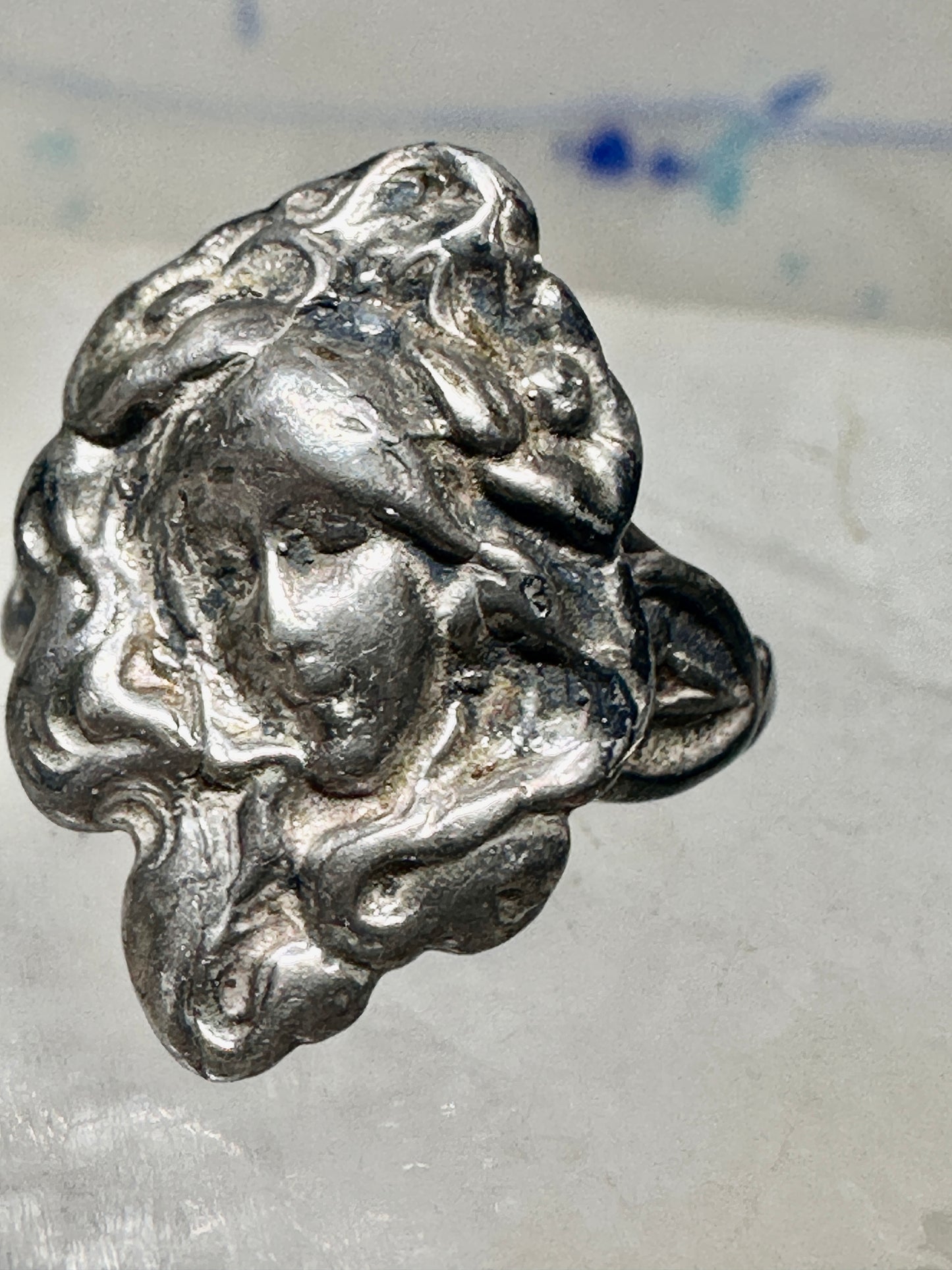 Face ring Art Nouveau lady band size 3.25 pinky sterling silver women