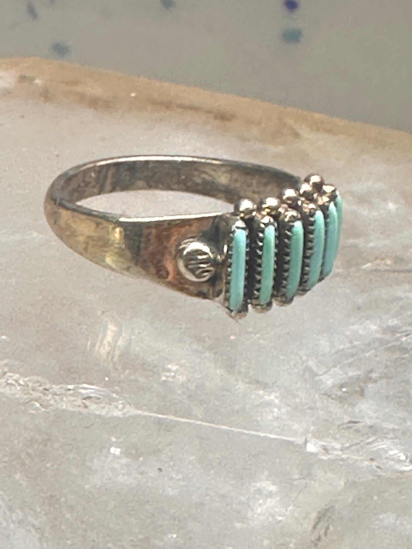 Zuni ring turquoise needlepoint petite point Size 7.25 sterling silver women