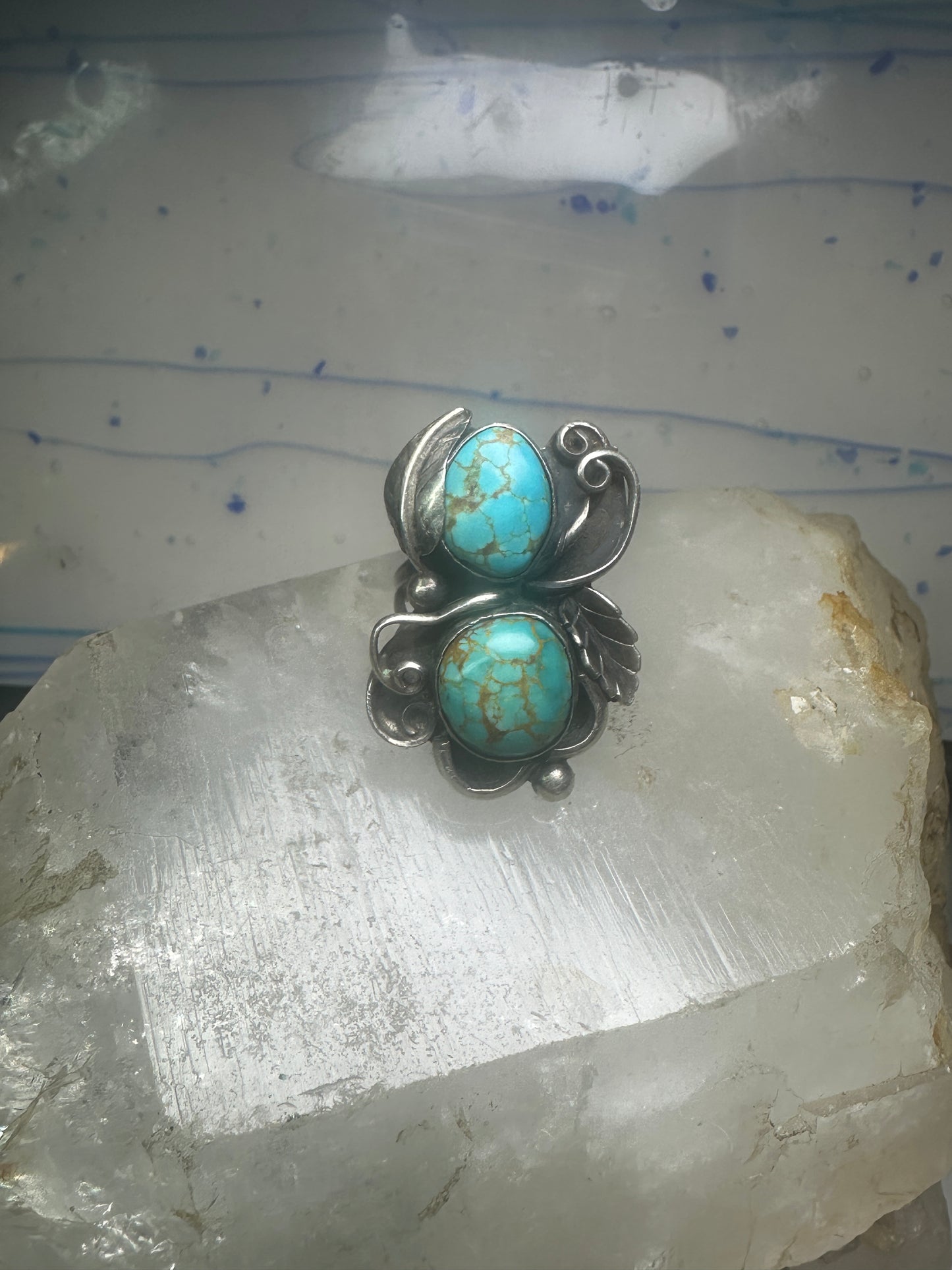 Navajo ring long turquoise size 5 sterling silver women girls