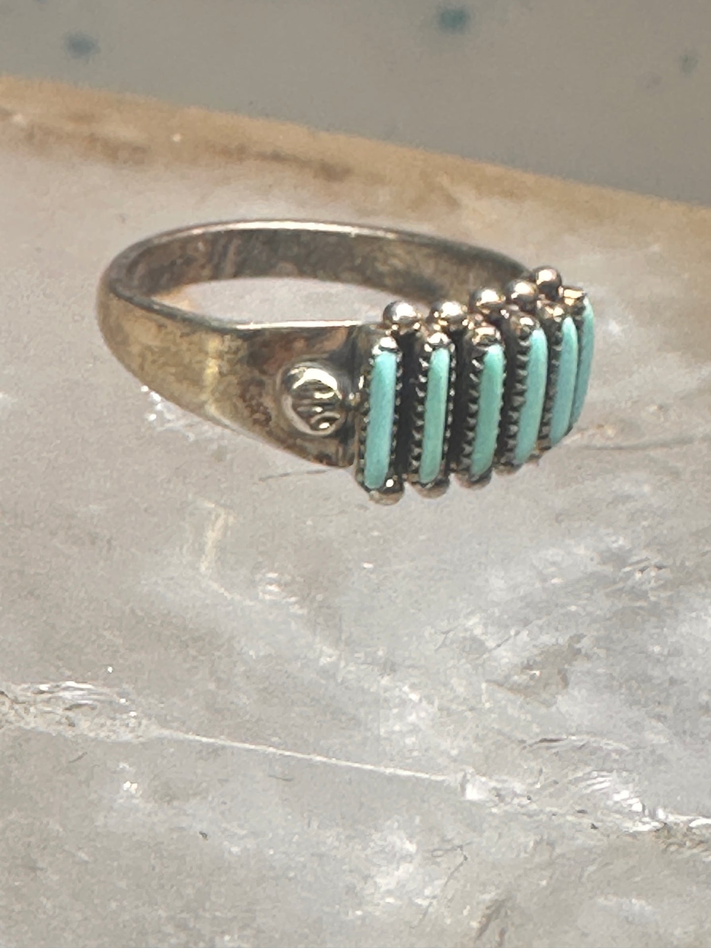Zuni ring turquoise needlepoint petite point Size 7.25 sterling silver women