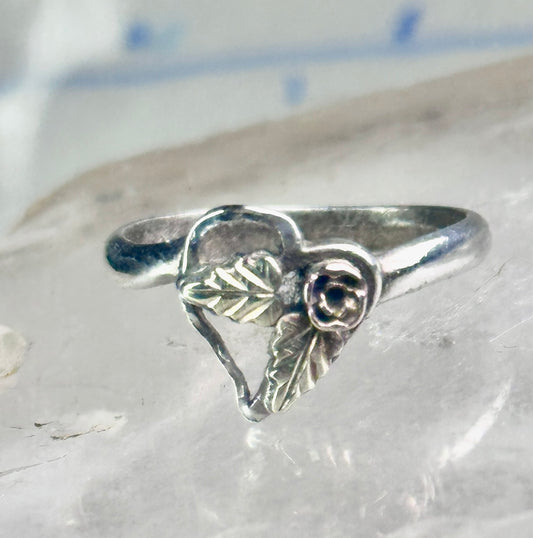 Black Hills Gold ring Double Heart band floral leaves size 5.75 sterling silver women girls