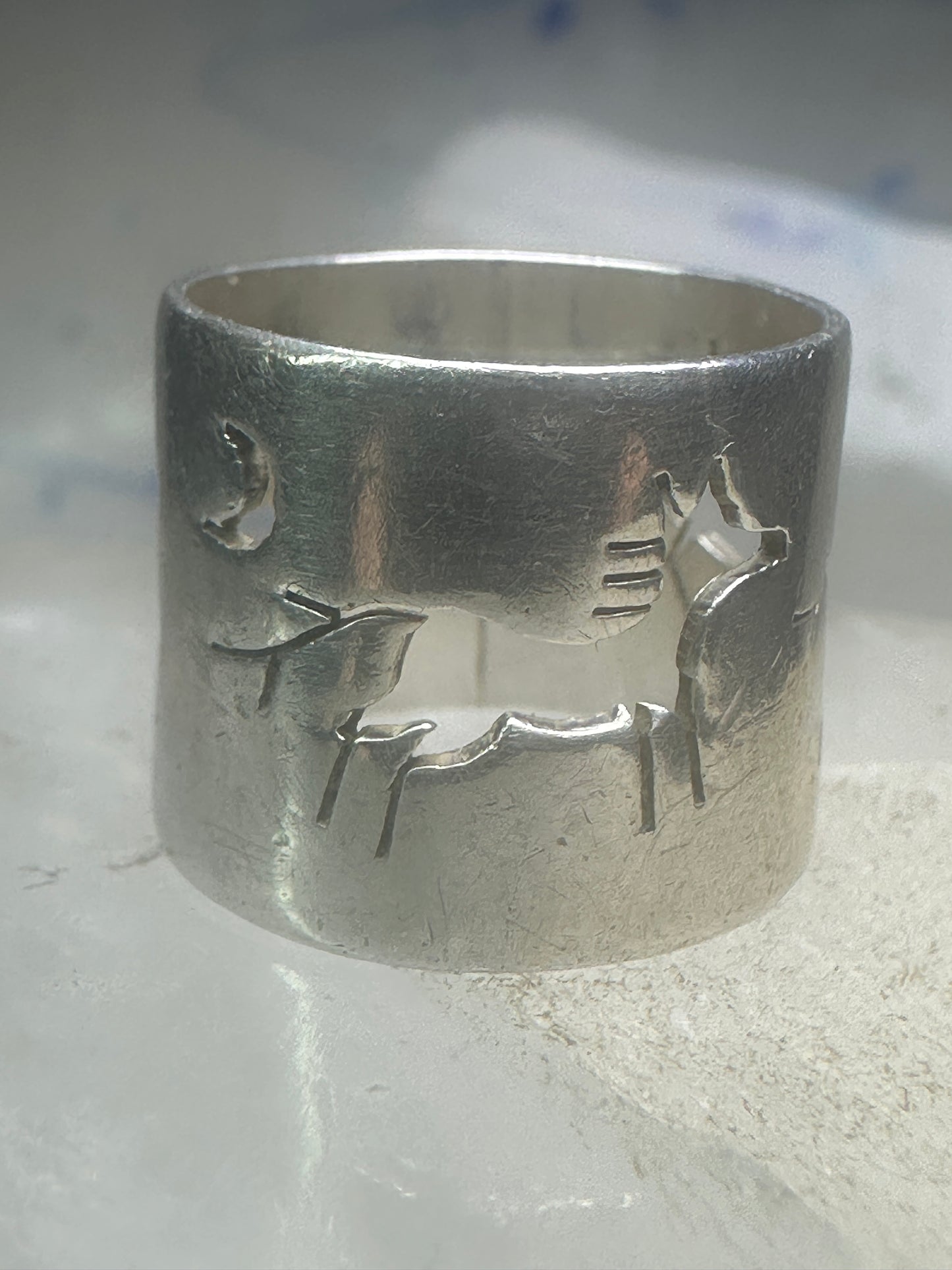 Horse ring celestial moon band cowgirl pinky size 4.75 sterling silver women girls