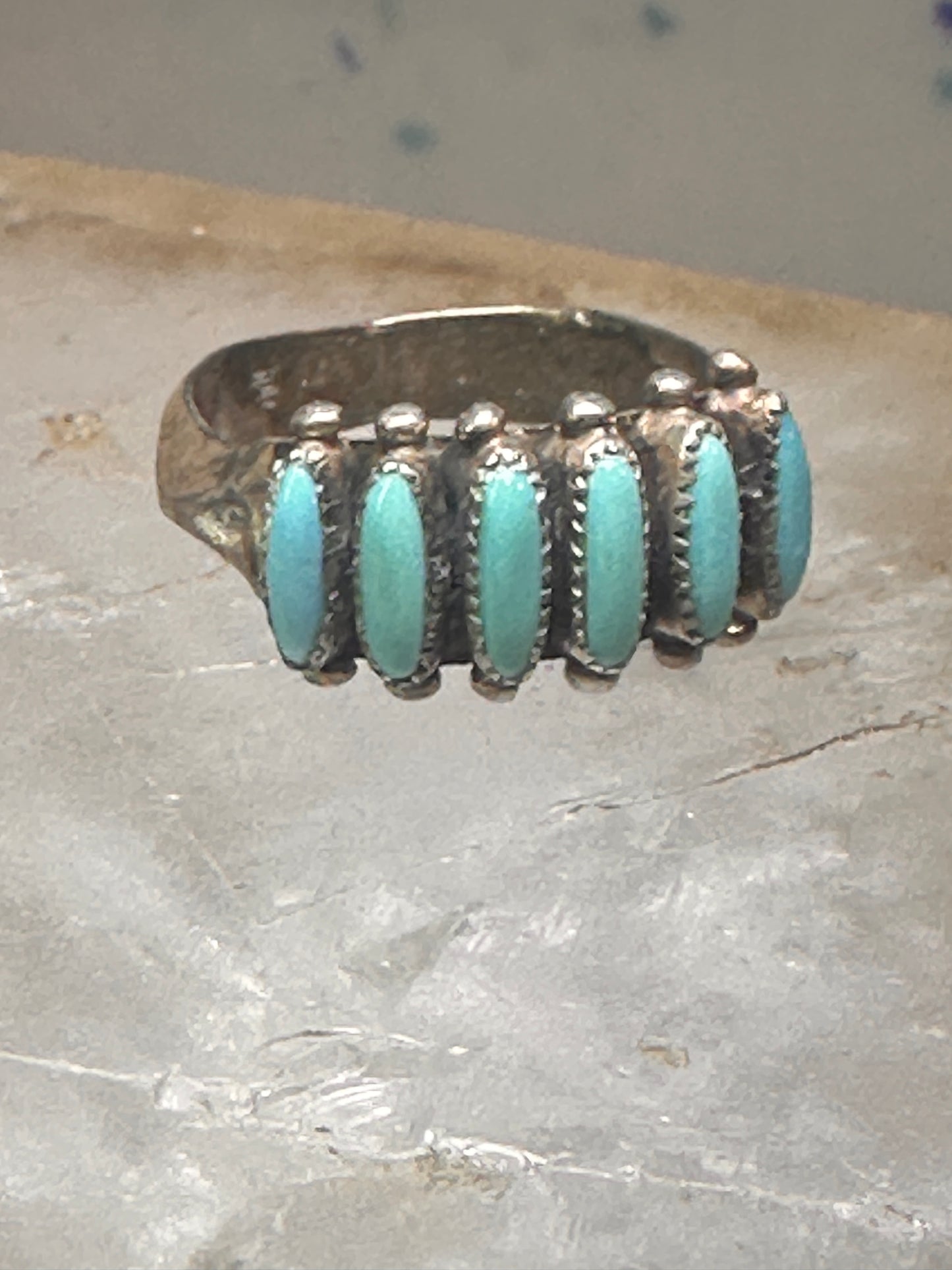 Zuni ring turquoise needlepoint petite point Size 6.5 sterling silver women Paloma