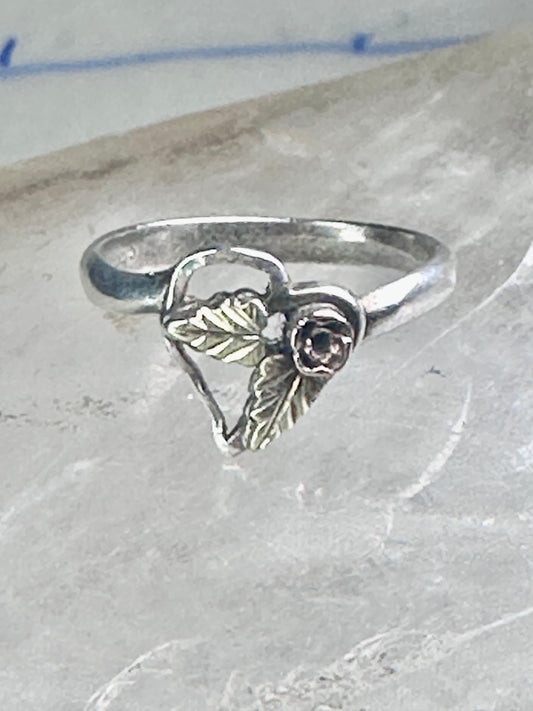 Black Hills Gold ring Double Heart band floral leaves size 5.75 sterling silver women girls