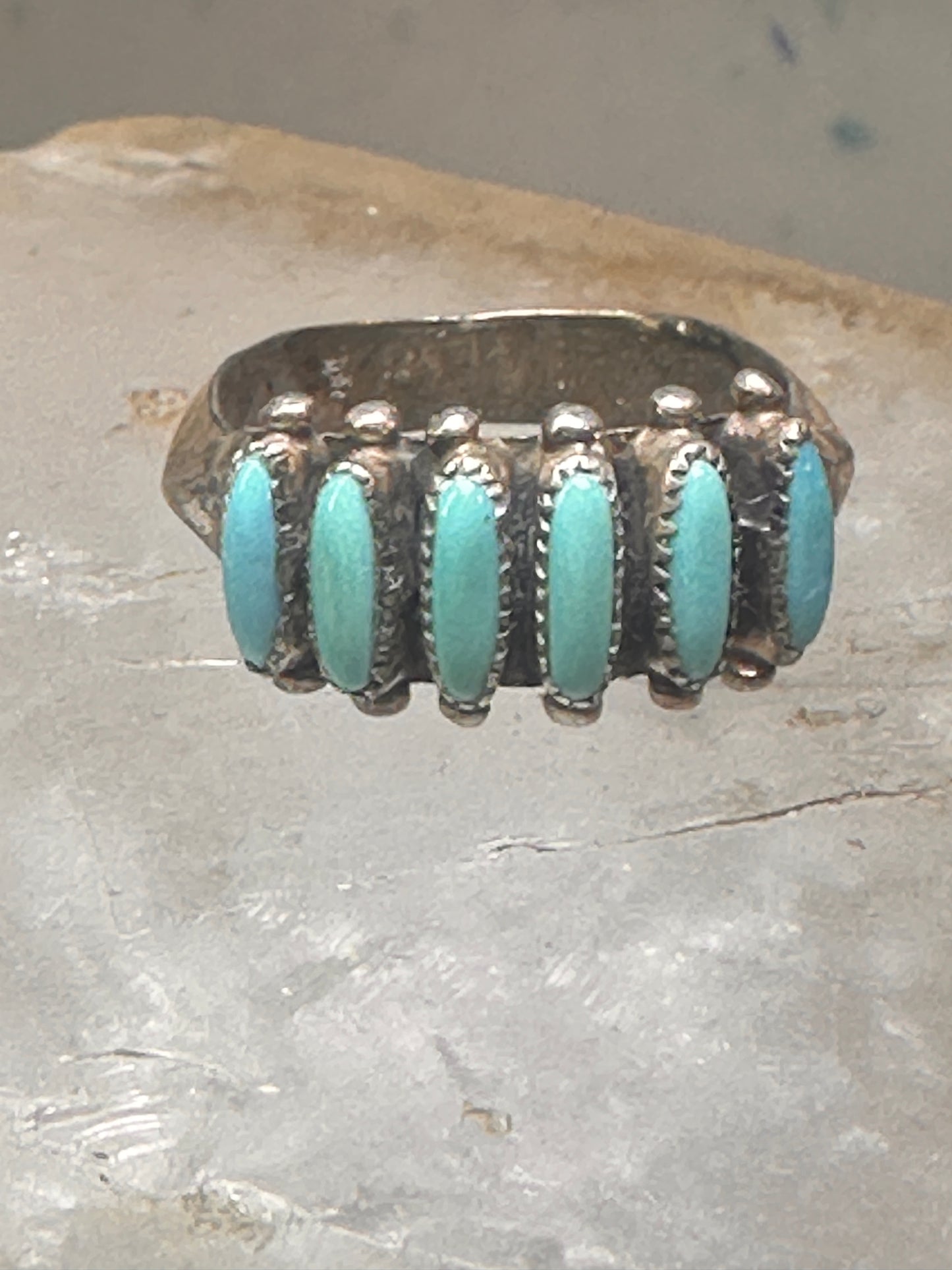 Zuni ring turquoise needlepoint petite point Size 6.5 sterling silver women Paloma