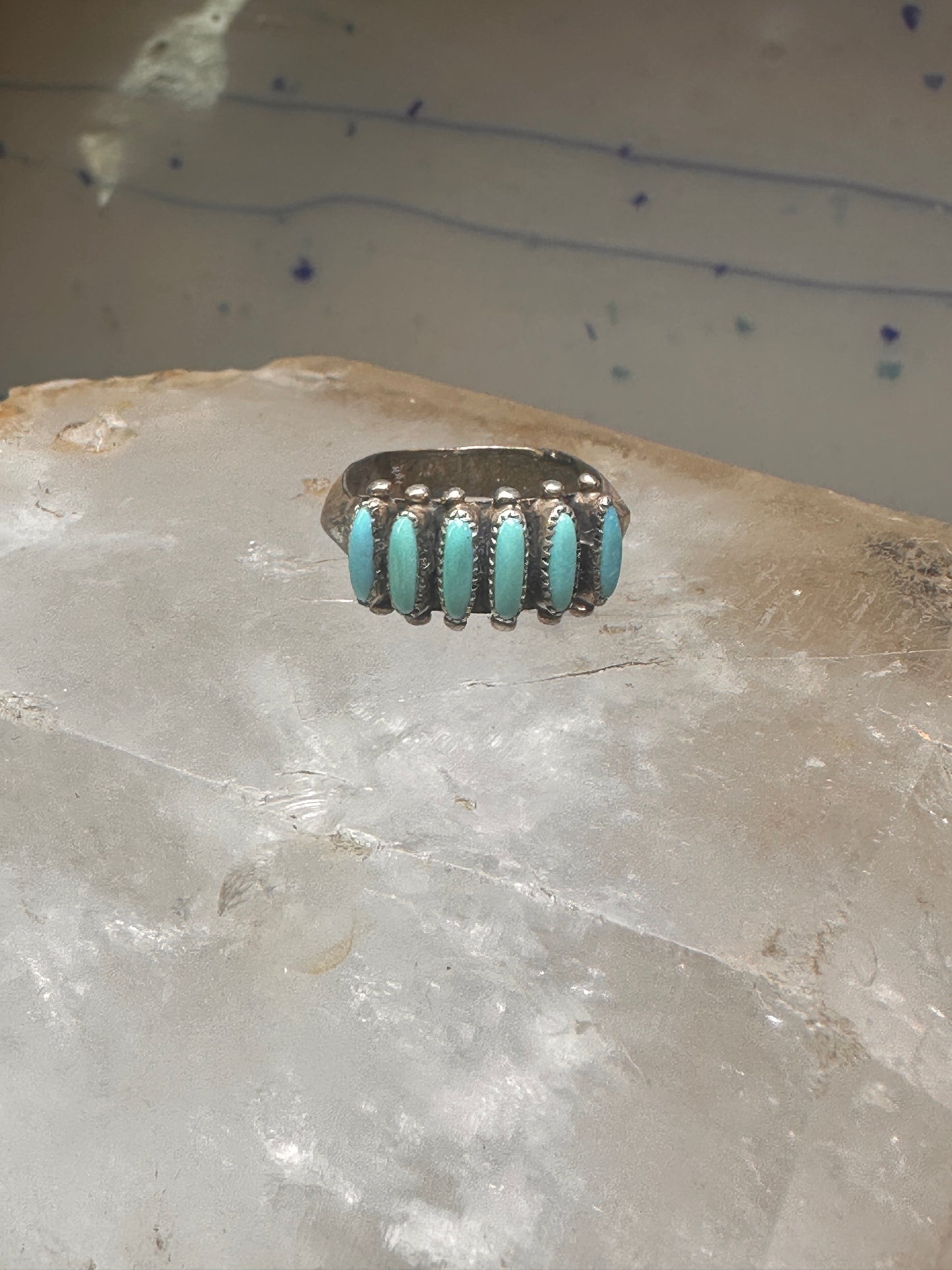Zuni ring turquoise needlepoint petite point Size 6.5 sterling silver women Paloma