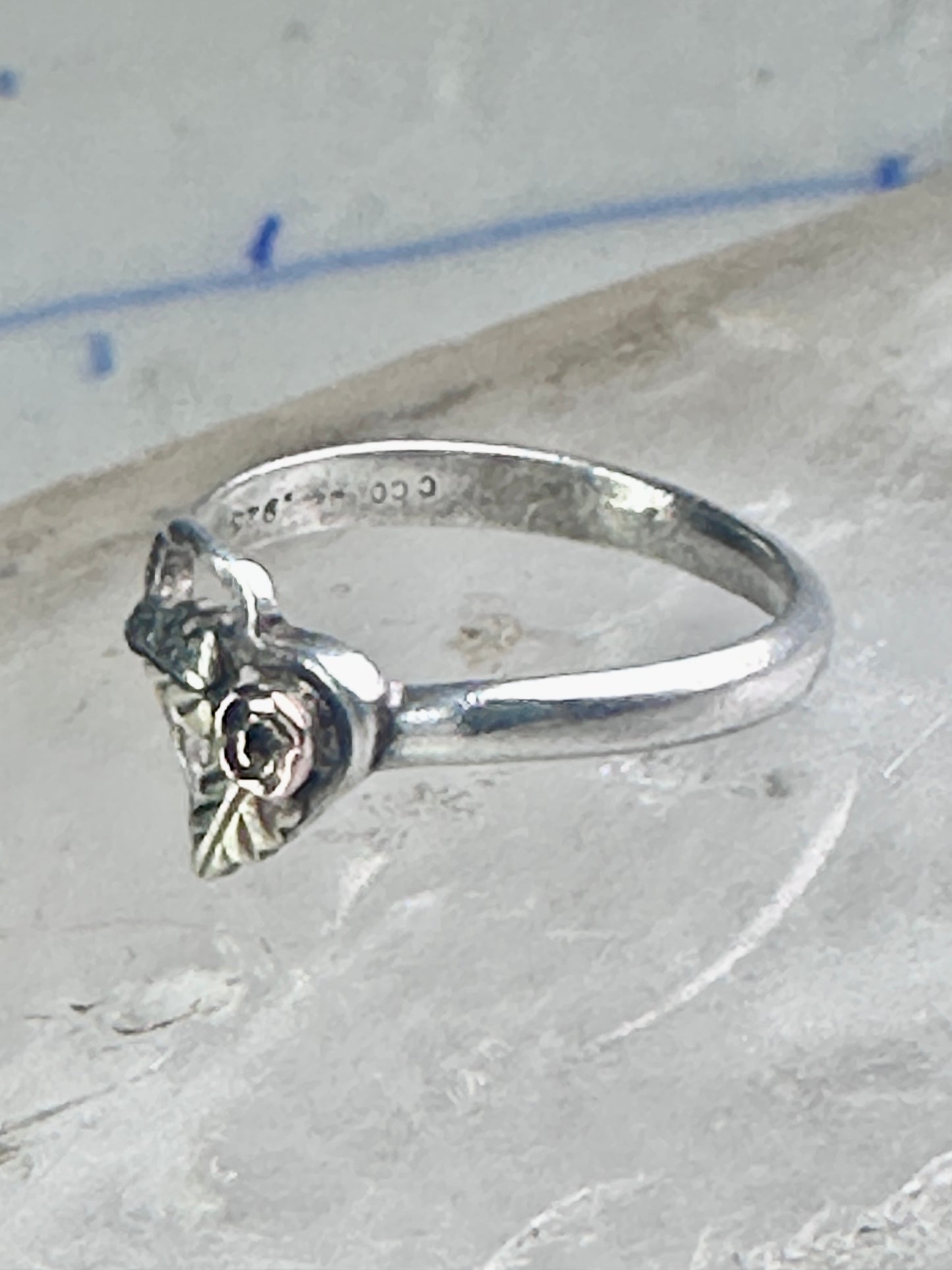 Black Hills Gold ring Double Heart band floral leaves size 5.75 sterling silver women girls