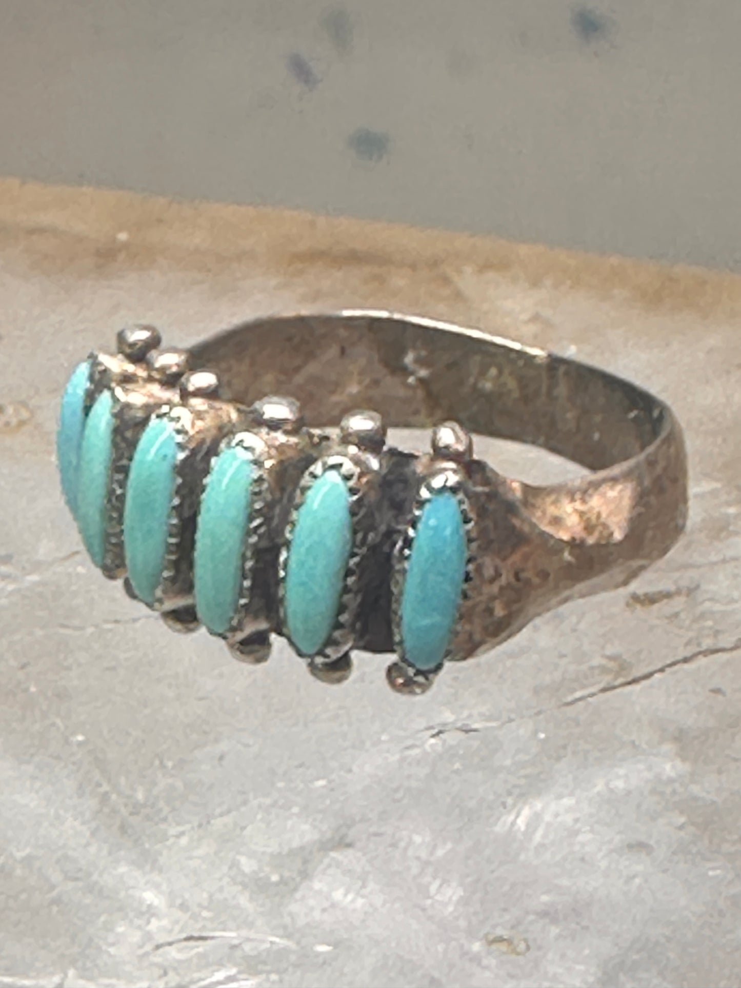 Zuni ring turquoise needlepoint petite point Size 6.5 sterling silver women Paloma