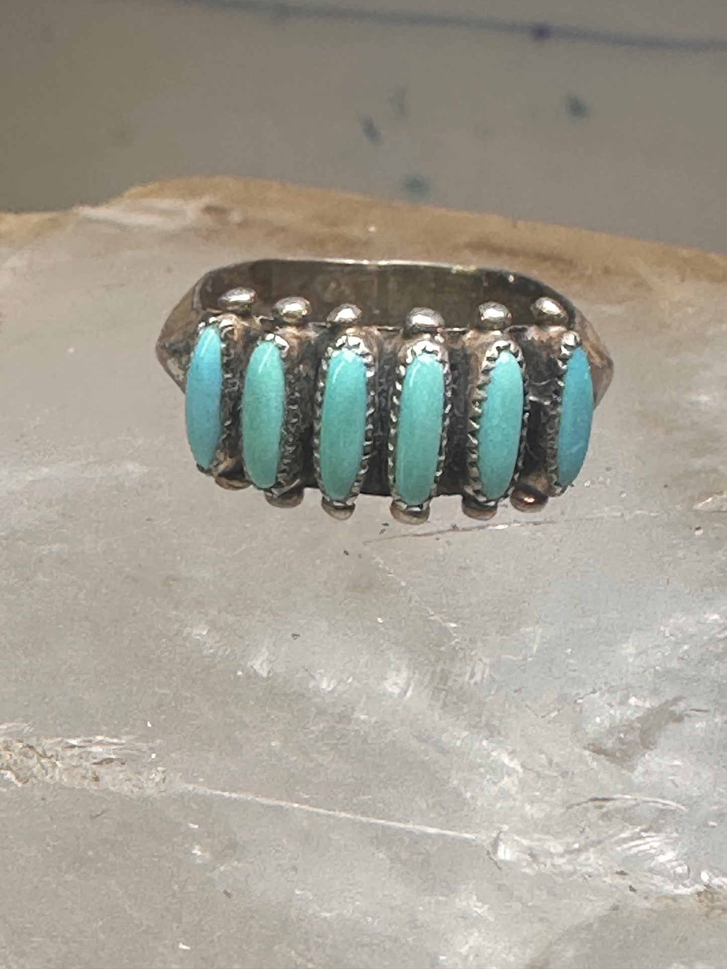 Zuni ring turquoise needlepoint petite point Size 6.5 sterling silver women Paloma