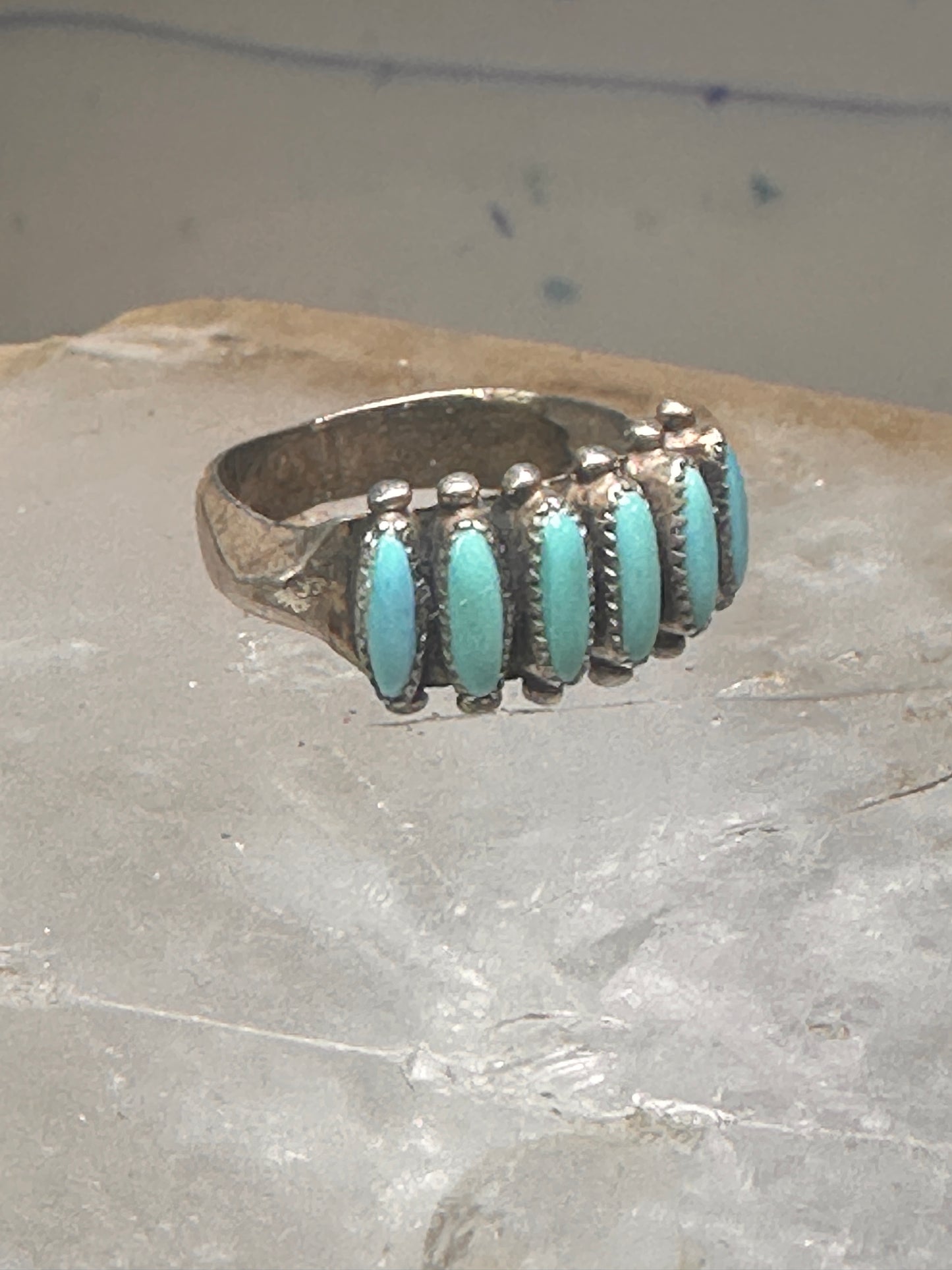 Zuni ring turquoise needlepoint petite point Size 6.5 sterling silver women Paloma