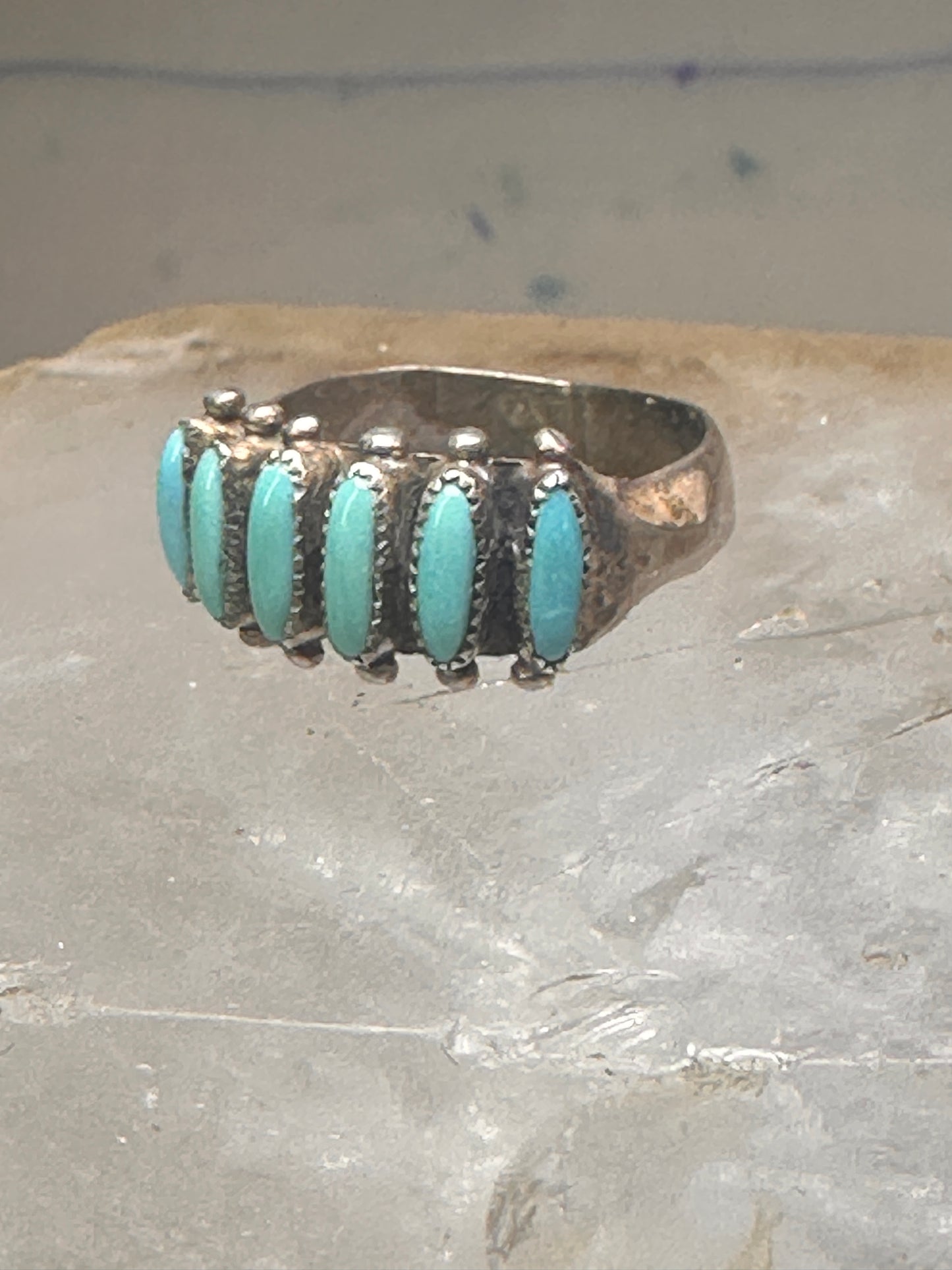Zuni ring turquoise needlepoint petite point Size 6.5 sterling silver women Paloma