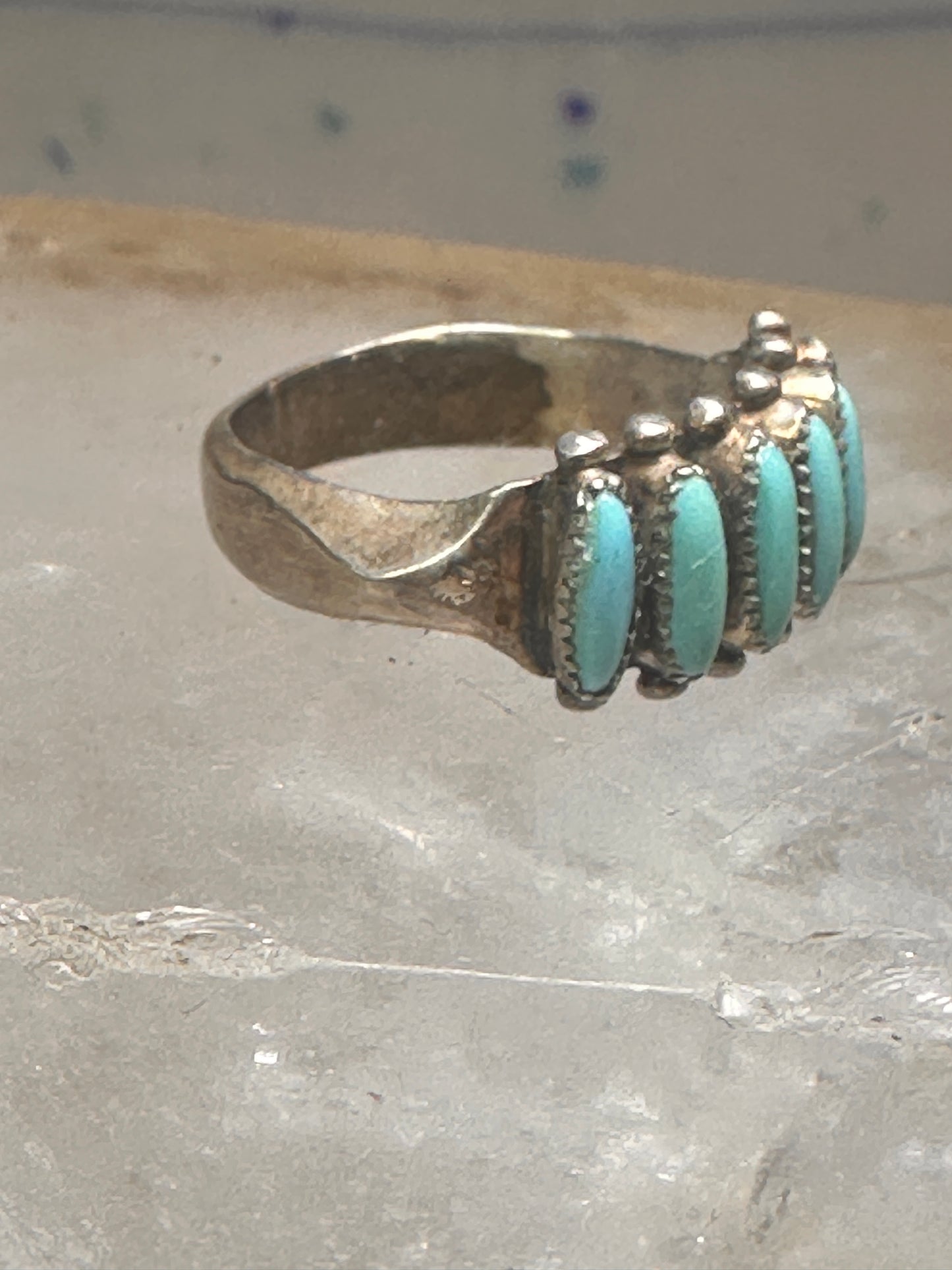 Zuni ring turquoise needlepoint petite point Size 6.5 sterling silver women Paloma