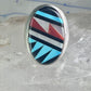 Zuni ring Turquoise coral MOP Onyx band size 8.25 sterling silver women men