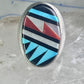 Zuni ring Turquoise coral MOP Onyx band size 8.25 sterling silver women men