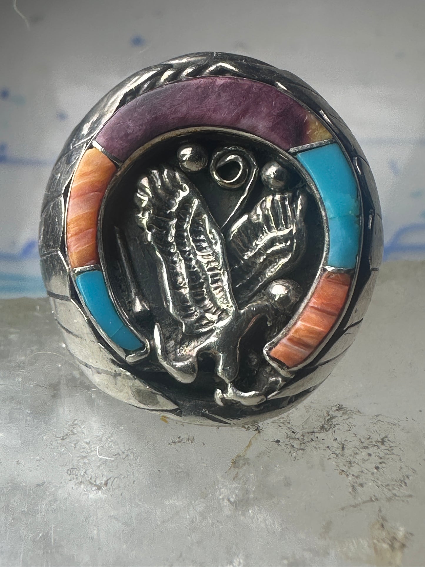 Navajo ring Horseshoe eagle turquoise spiny oyster size 11 sterling silver men