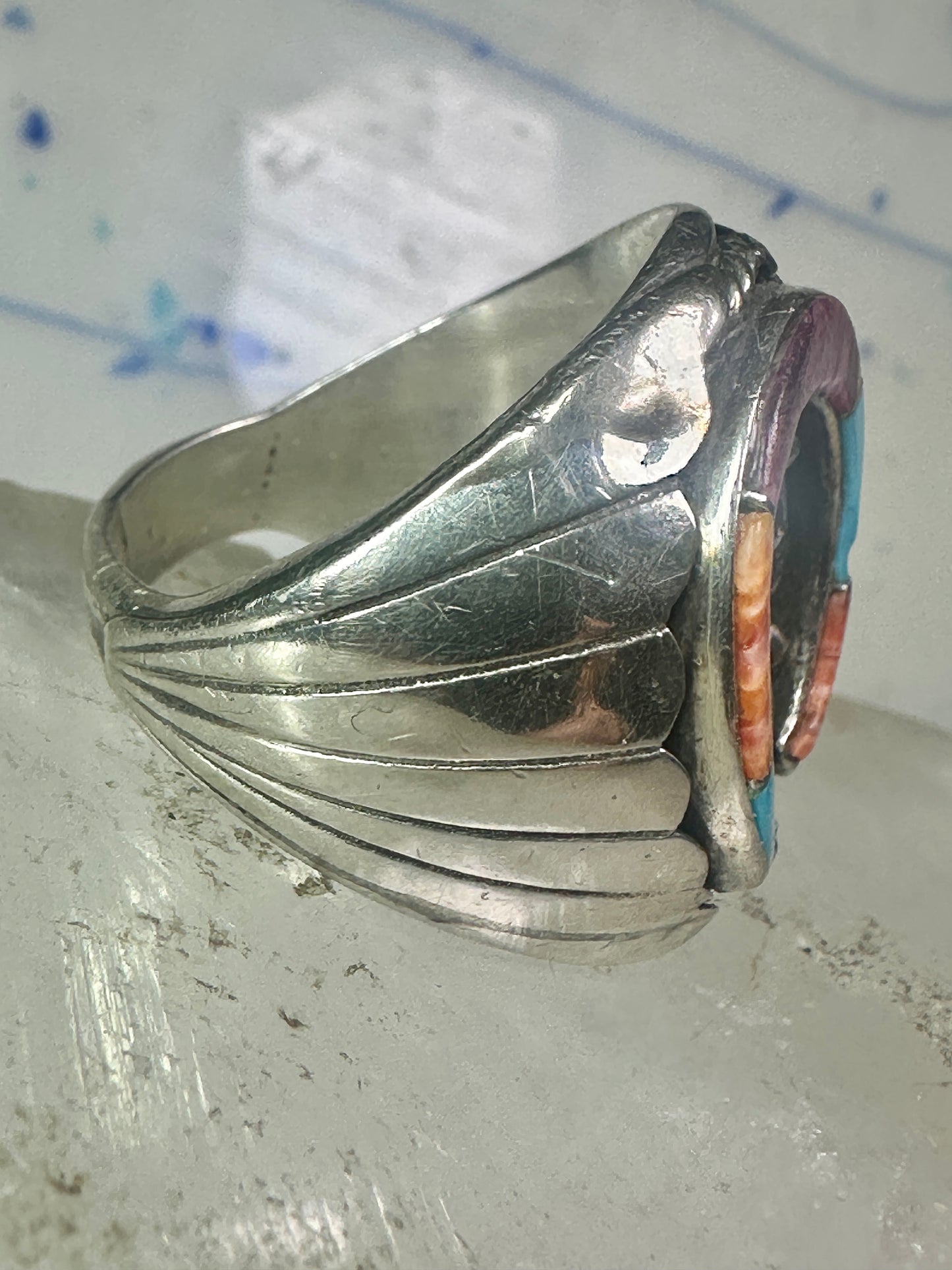 Navajo ring Horseshoe eagle turquoise spiny oyster size 11 sterling silver men