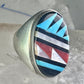 Zuni ring Turquoise coral MOP Onyx band size 8.25 sterling silver women men