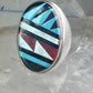 Zuni ring Turquoise coral MOP Onyx band size 8.25 sterling silver women men