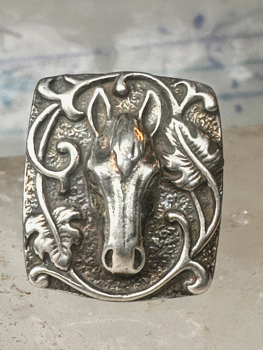 Vintage Sterling Silver Ornate Horse Head Southwestern Style Ring Size 7 8.1g 925