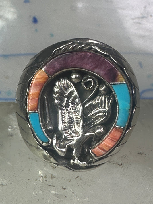 Navajo ring Horseshoe eagle turquoise spiny oyster size 11 sterling silver men