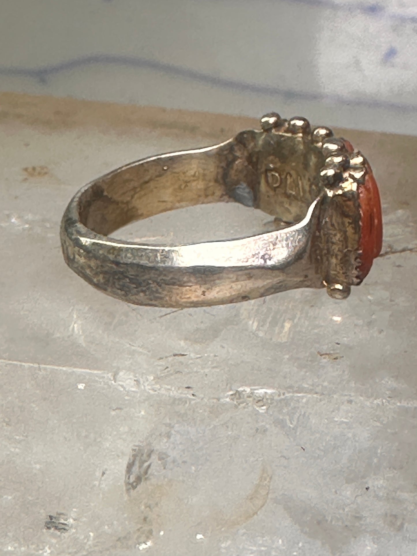 Zuni ring coral needlepoint petite point Size 6 sterling silver women Paloma