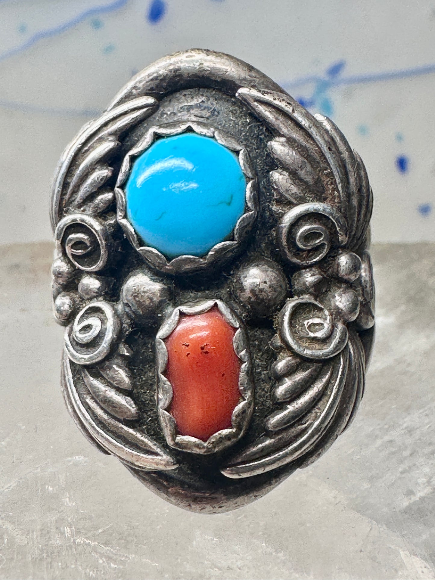 Navajo ring coral turquoise size 9.50 sterling silver women men